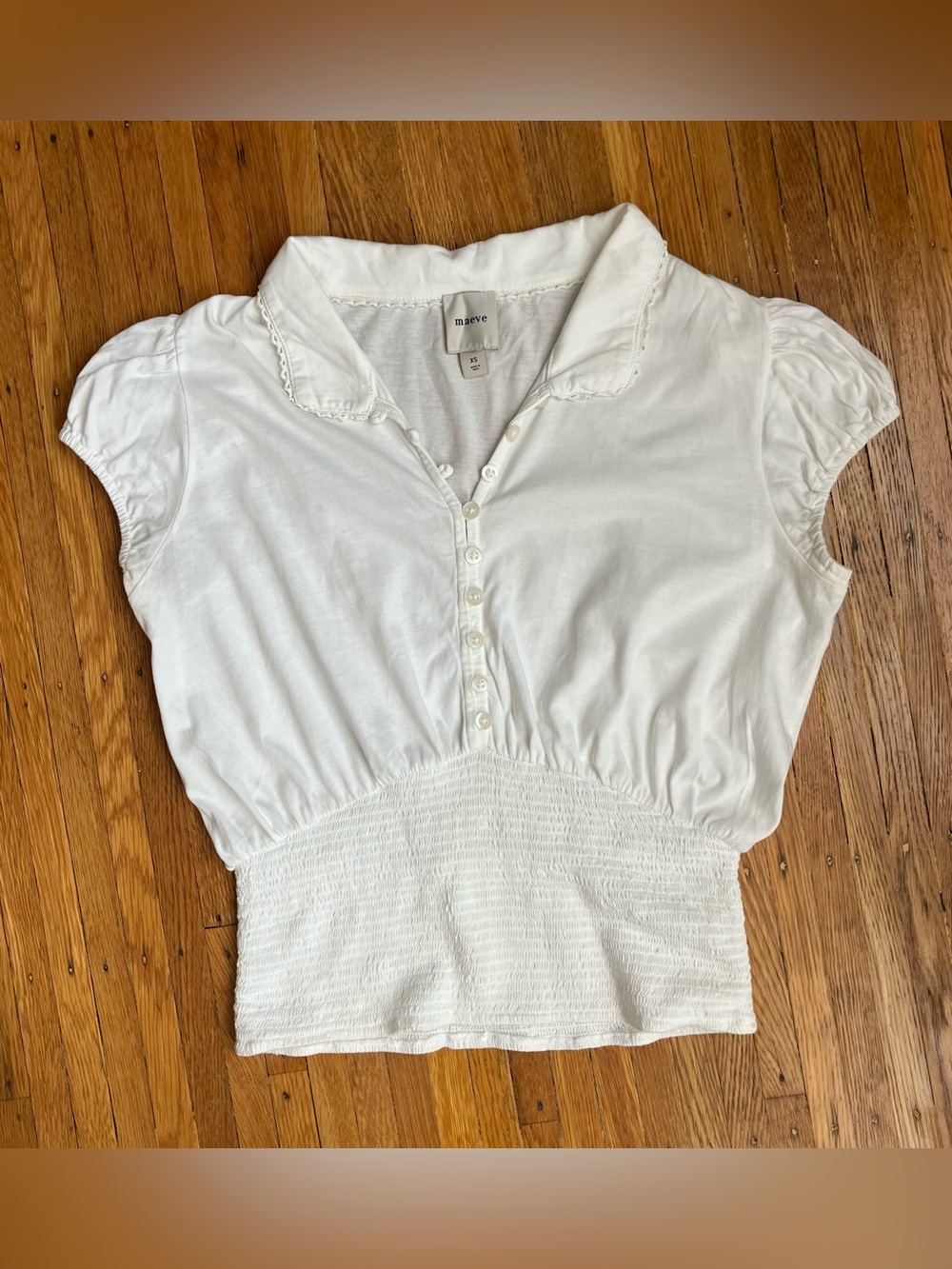 Maeve - Anthropologie. White Smocked Waist Top